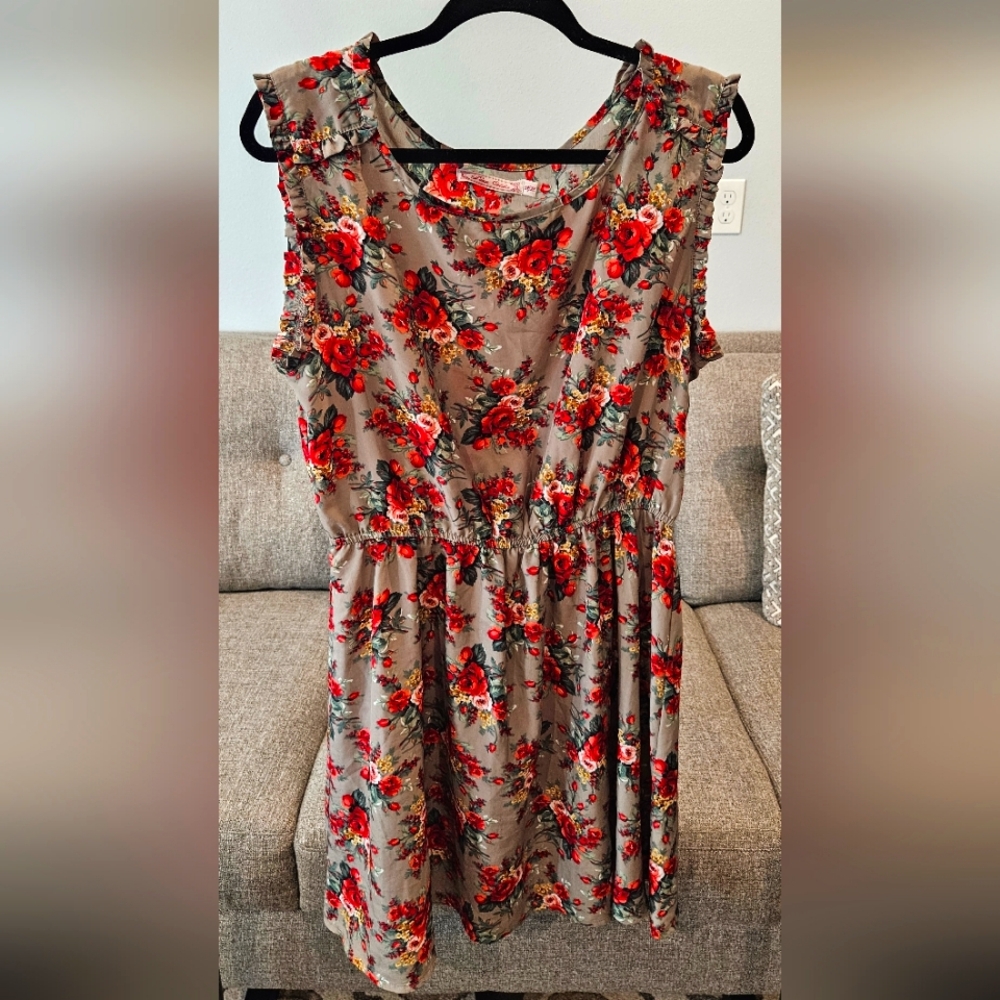 XL Floral Boutiqe Dress With Ruffle Trim